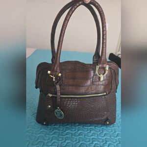 London Fog Brown Croc-Embossed Tote